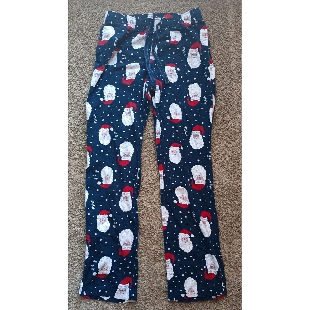 Old Navy Unisex Pajamas Santa Flannel Pj Pants Size Small Pockets Navy Holidays
